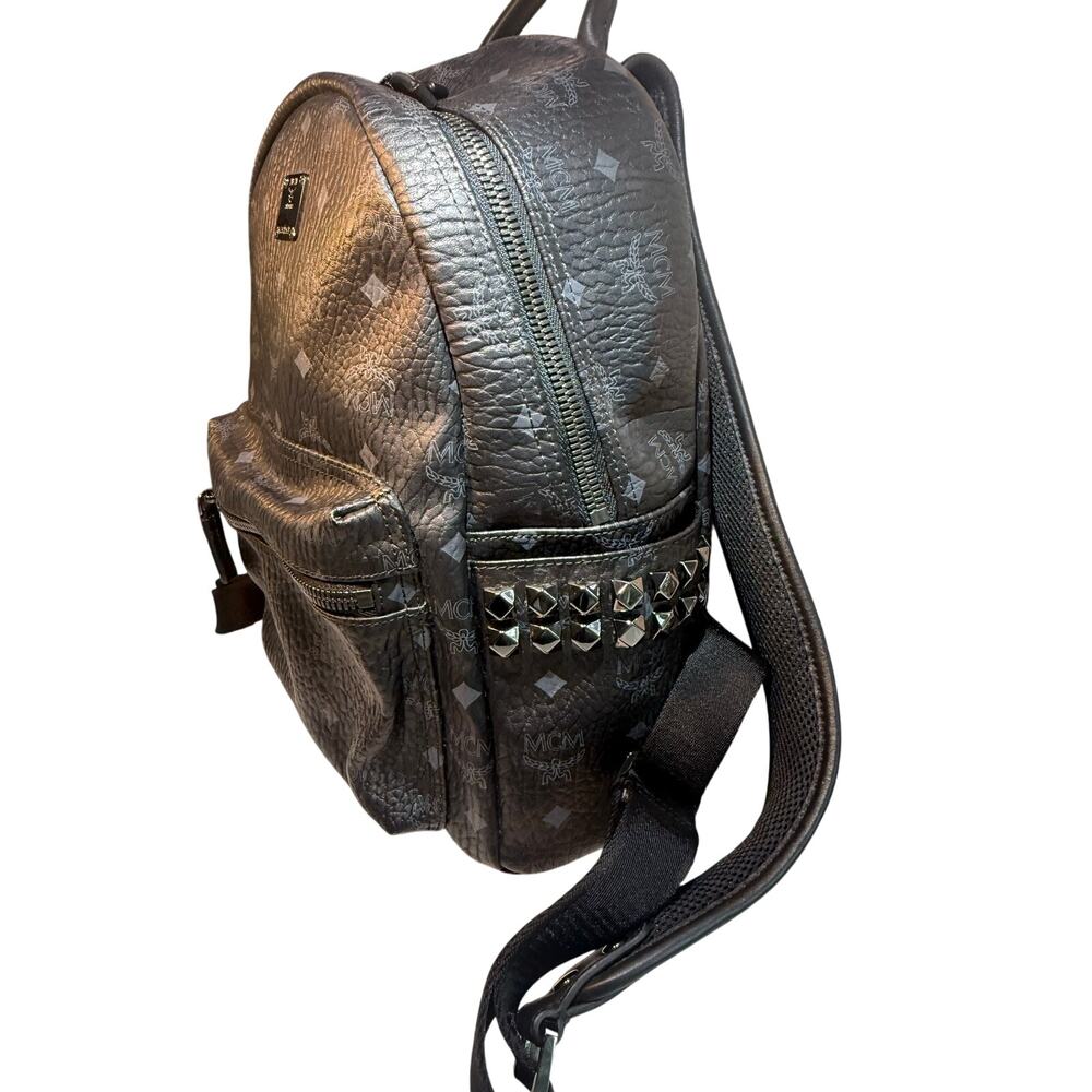 MCM Black Visetos Stark Small Backpack Silver Studded Luxury Bag - Picture 3 of 16